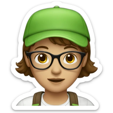 Girl with green cap brown hair and glasses sticker