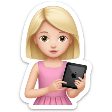 kid girl hold a tablet, pink dress sticker