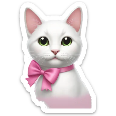 white cat with a pink bow  sticker