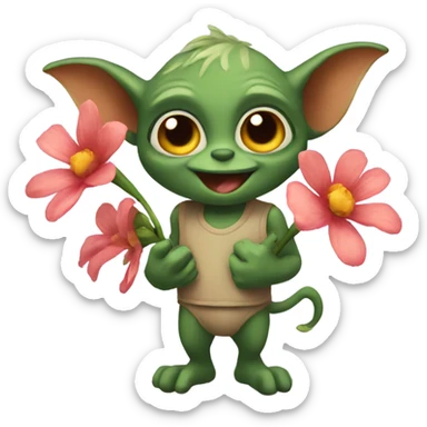 gremlin holding flowers  sticker
