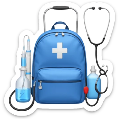 Blue backpack with nursing equpment sticker