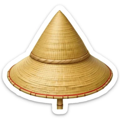 ​Cinematic Realistic Traditional Vietnamese Nón Lá, depicted as a delicately crafted conical hat made of bamboo and palm leaves with subtle texture and natural wear, set against a serene rural backdrop bathed in warm, soft sunlight, evoking authentic cultural heritage, sticker