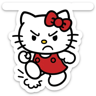 angry Hello Kitty, stomping foot, cartoon style sticker