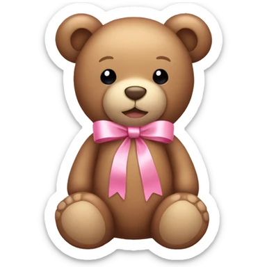 light brown teddy bear with a pink ribbon bow aesthetic sticker