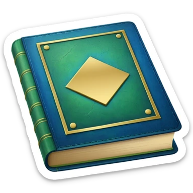 green and blue book with an abstract symbol on it sticker