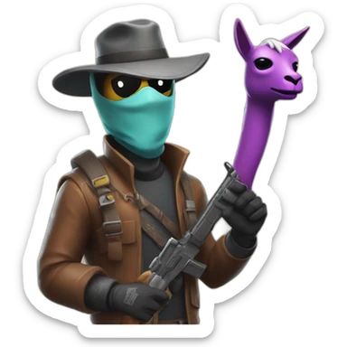 robber holding a fortnite llama sticker