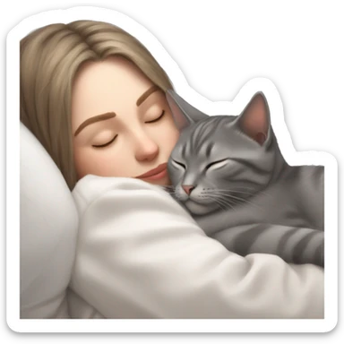 Grey kitty sleeping on brunette white girl's lap sticker