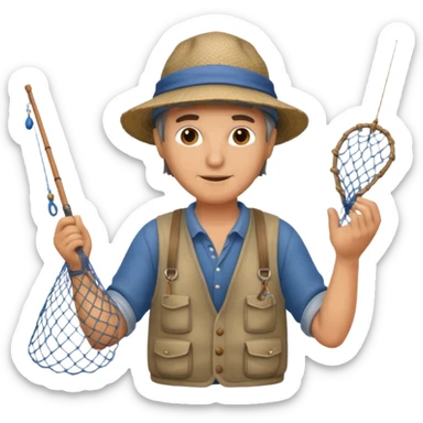 a fisherman is casting the fishing net sticker
