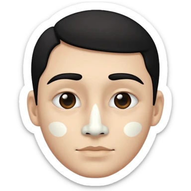 he has all black face but in the middle and nose part is white sticker