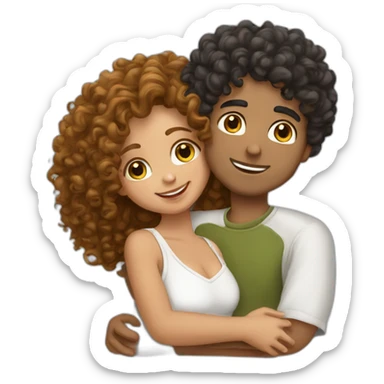 middle eastern curly boy hugging american curly girl sticker