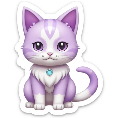 Smooth soft furry chibi cute kawaii anime-styled white and pastel-violet Cat-Pokémon-Fakémon-Digimon-hybrid-fusion-creature (full body) sticker