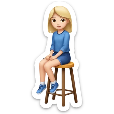 a girl is sitting on a stool whole body toward left side sticker