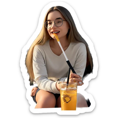 girl with glasses sipping drink sticker