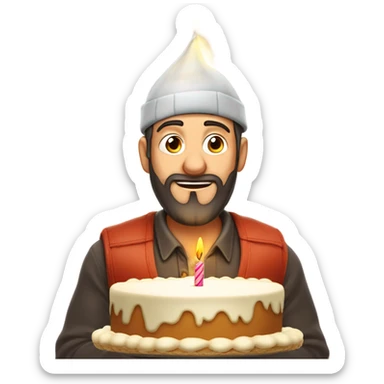Calvo con barba recortada soplando tarta de cumpleaños  sticker