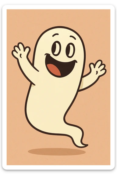 bright and cheerful ghost character cartoon style sticker