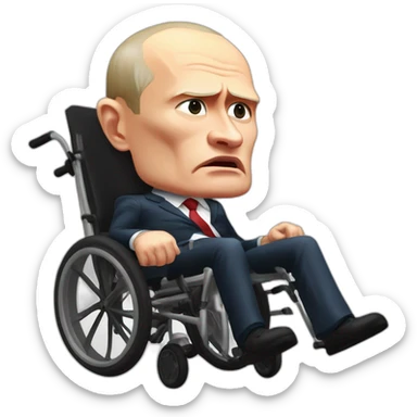 angry vladimir putin on tasty meat cube in small wheelchair sticker