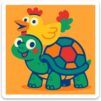 turtle with a silly chicken hat, colorful and playful, fun and whimsical sticker