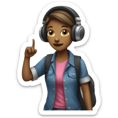 a girl with headphones walking sticker