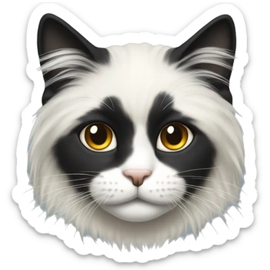 long haired cat with muzzle half black half white sticker