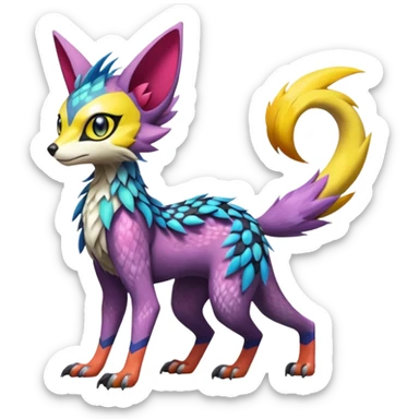Colorful Meloetta-Lykoi-Sergal-Renamon-Pokémon-Digimon-Fakémon-fusion-hybrid-creature sticker