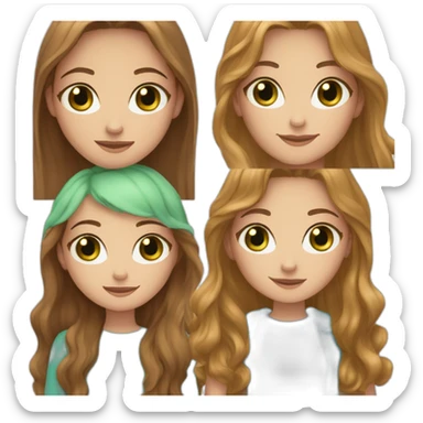 Two friends 1 girl with wavy light brown long hair, blue eyes and freckles and 1 girl with long straight brown hair, green eyes sticker