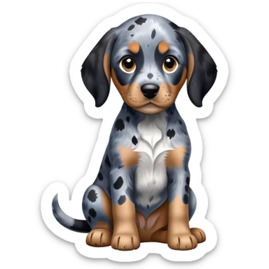 sitting puppy bluetick coonhound with black and blue spotted coat on white background sticker