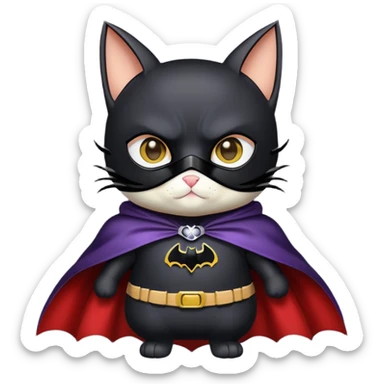 bat man cat with cape and mask sticker