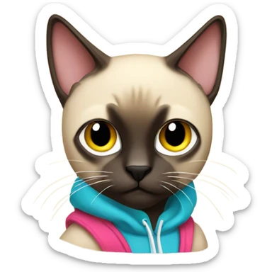 Siamese cat wearing a hoodie sticker