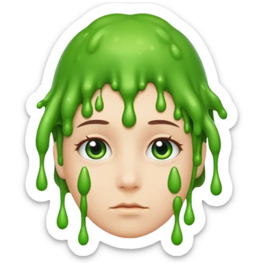 still person with a neutral expression, green slime on their head, iOS Genmoji style sticker