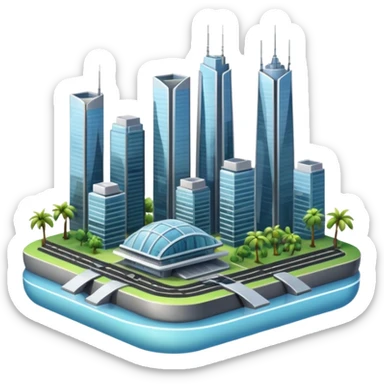 advanced modern island with skyscrapers and abvanced infrastucture sticker