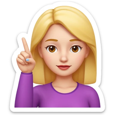 Apple-style 3D emoji of a cartoon woman pointing to her forehead with one finger, friendly expression, clean and colorful design, no background. sticker