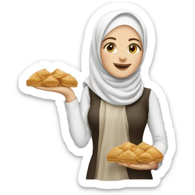 Hijab white girl Holding baklava  sticker