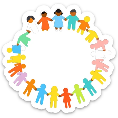 Diverse people of different races holding hands in a circle, representing unity, integration, and racial harmony sticker