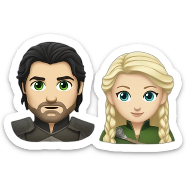 black-haired blue-eyed woman and blond-haired green-eyed man (jaime lannister) from game of thrones sticker