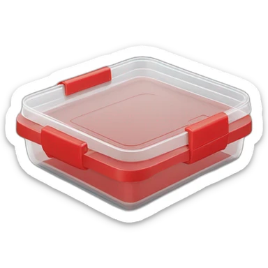 Small commercial kitchen transparent storage container with a red lid sticker