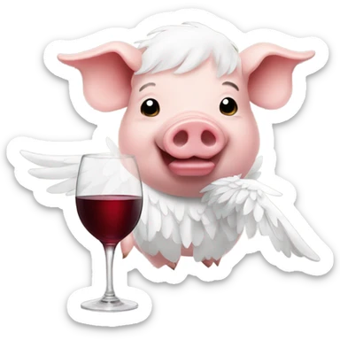 pig with white wings drinking wine sticker