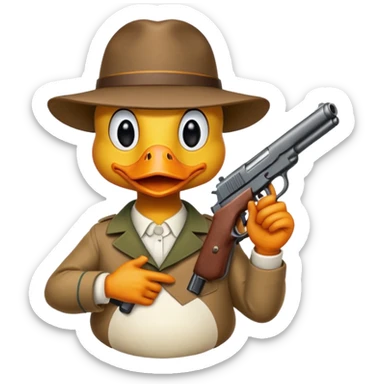 angry duck with a gun in his hand pointing at us  sticker
