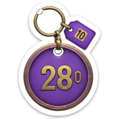 antique brass hotel key with large purple leather room number tag sticker