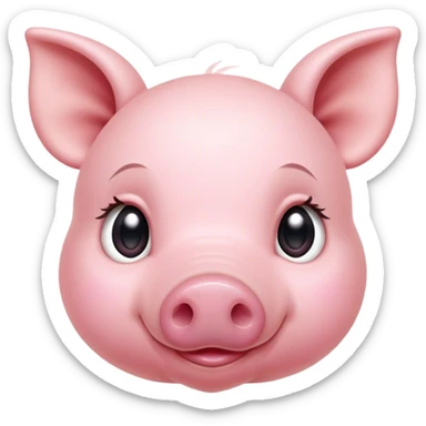 Cinematic Cute Piglet Portrait Emoji, Head tilted playfully and inquisitively, featuring a delicate rosy-pink hide with an adorably tiny snout and subtle sheen, round, sparkling beady eyes filled with boundless curiosity, Simplified yet irresistibly adorable features, highly detailed, glowing with a warm, friendly glow, high shine, affectionate and spirited, stylized with a touch of whimsical charm, bright and endearing, soft glowing outline, capturing the essence of a mischievous yet loving piglet, so playful it feels like it could nibble out of the screen and into your arms! sticker