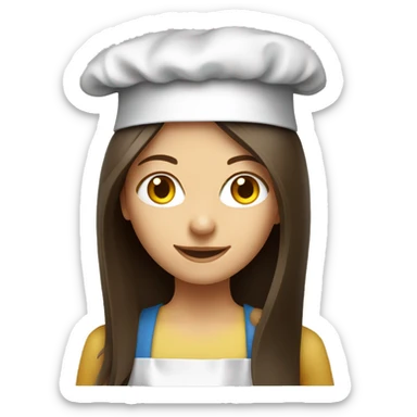 Brunette long straight hair girl making dinner in a cook hat sticker