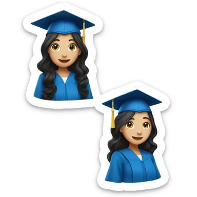 asian girl wearing blue graduation cap with long curly black hair sticker