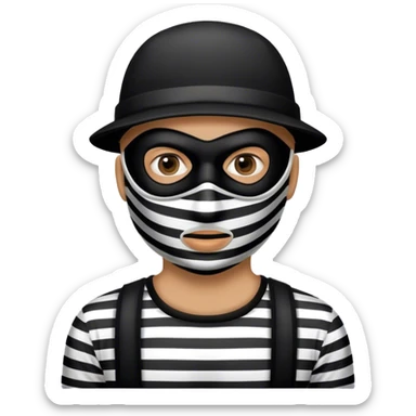 robber emoji with black on white stripes shirt black robber mask sticker
