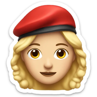 a woman with a red beret sticker