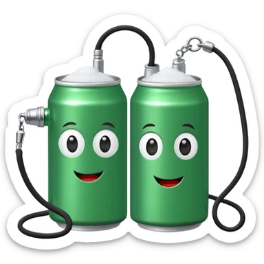 Green Soda can on left on leash of Salt Jug on right sticker