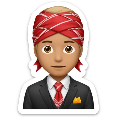 Character wearing a bandana and a suit sticker