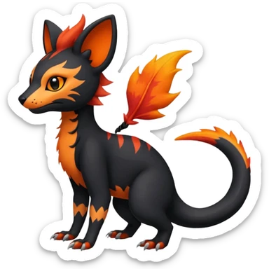 Rare realistic cute gothic Salandit-Litten-Quilava-Genet-species-Fakemon-hybrid-creature, with fiery markings, full body sticker