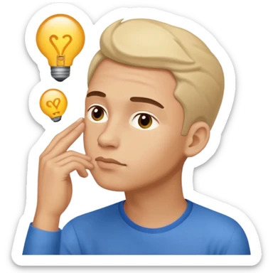 man in thinking pose looking top right up sticker