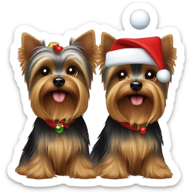 Two Yorkie dogs Christmas  sticker