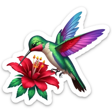 hummingbird drinking nectar from flower sticker