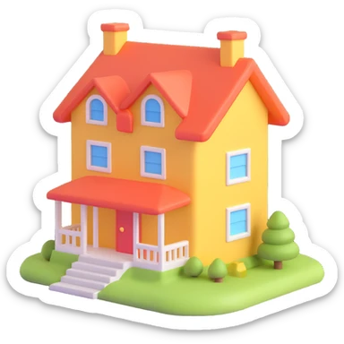 A 3D rendered house icon for a game, realistic textures, detailed sticker
